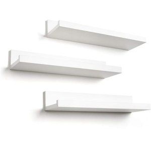 14" White Floating Shelves for Wall - Wood Shelves for Wall Storage, Set of 3